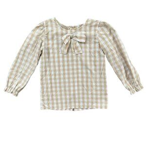 Beaufort Bonnet Company Gingham Top Girls Beige White Long Sleeve Shirt Size 7